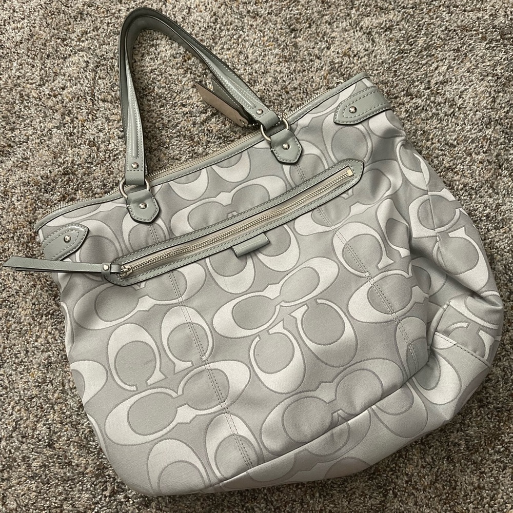 COACH Authentic Shoulder Bag Blue/Gray with Pink Interior